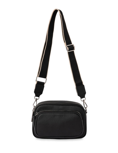 Black Leather Crossbody Bag (Silver Hardware)