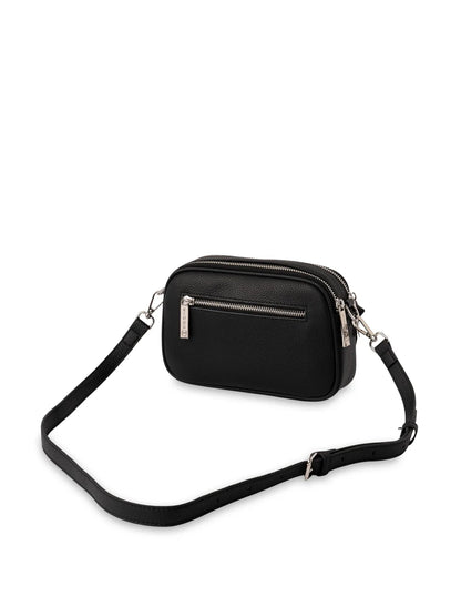 Black Leather Crossbody Bag (Silver Hardware)