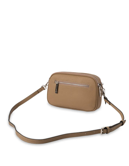 Taupe Leather Crossbody Bag (Silver Hardware)