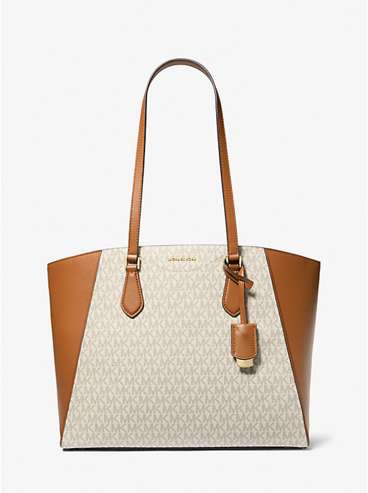 Taryn Large Signature Logo and Leather Tote Bag