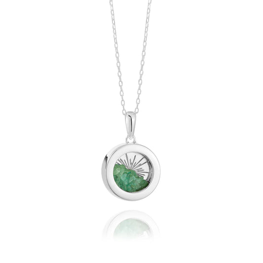 Rachel Jackson Small Deco Sun Amulet Birthstone Necklace Emerald - Silver