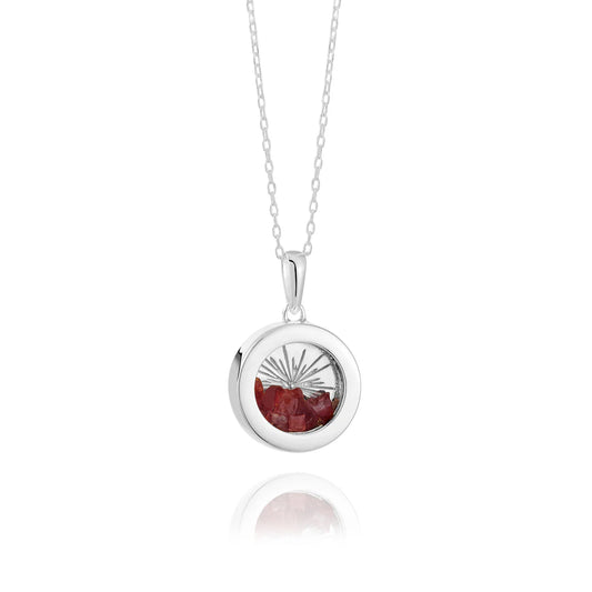 Rachel Jackson Small Deco Sun Amulet Birthstone Necklace Garnet - Silver