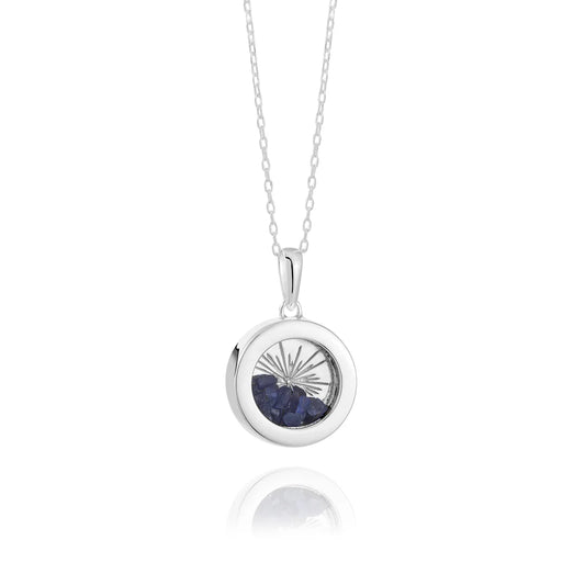 Rachel Jackson Small Deco Sun Amulet Birthstone Necklace Blue Sapphire - Silver