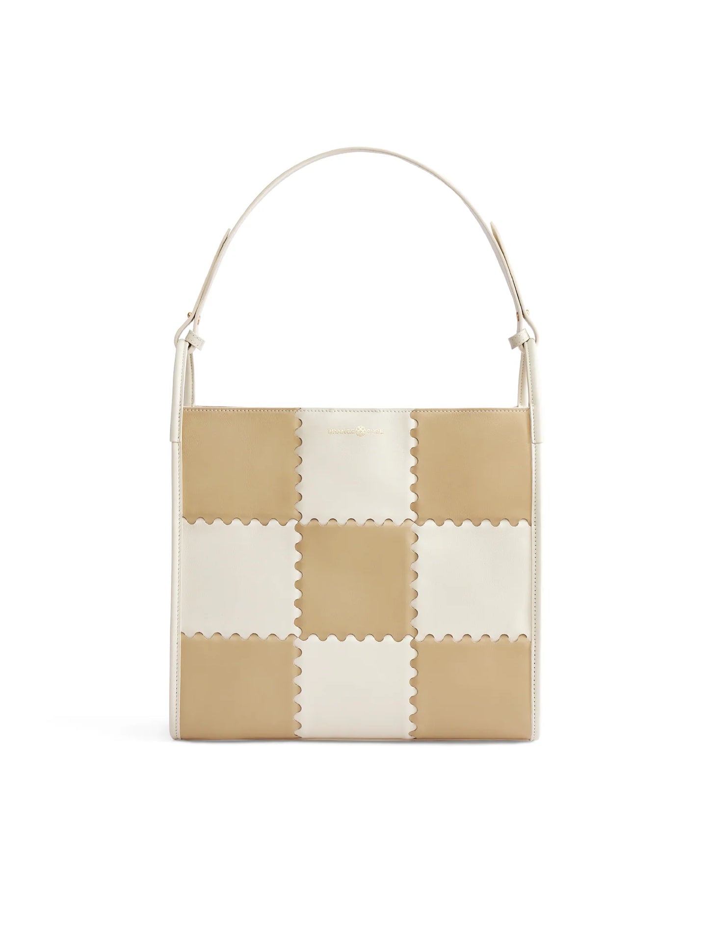 Square Stitch Tote Bag - White/Light Brown