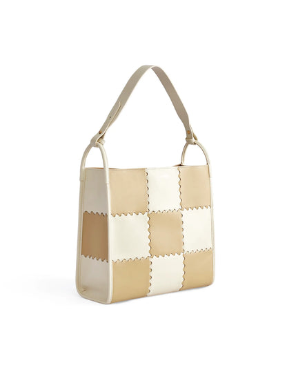 Square Stitch Tote Bag - White/Light Brown