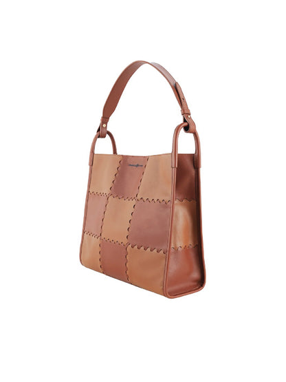 Square Stitch Tote Bag - Brown